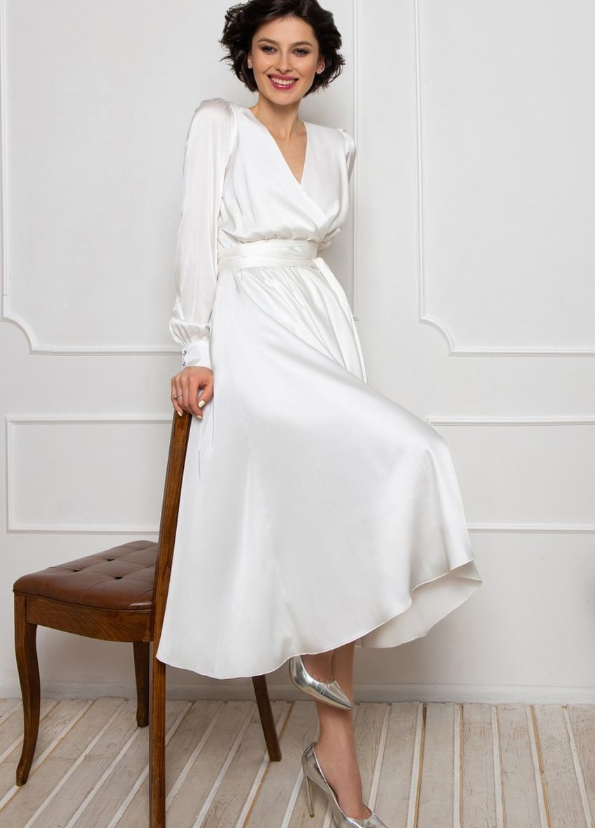 Белое вечернее платье на запах, а-силуэт FashionYouWant однотонное