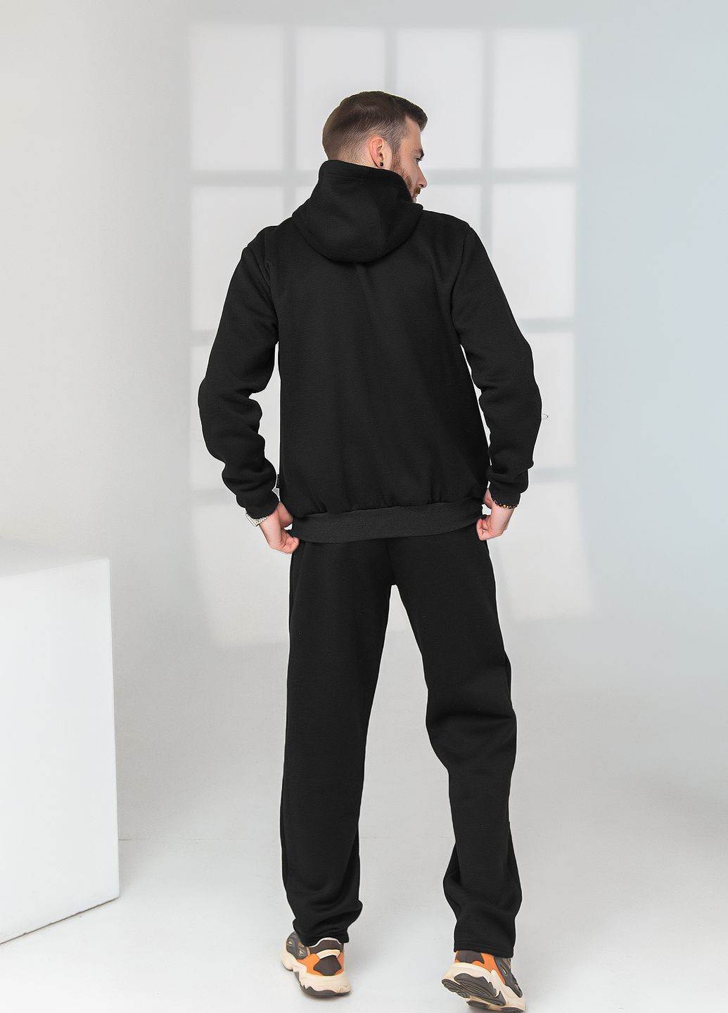 Чорний демісезонний утепленний подовженний трикотажний спортивний костюм з капюшоном Tailer