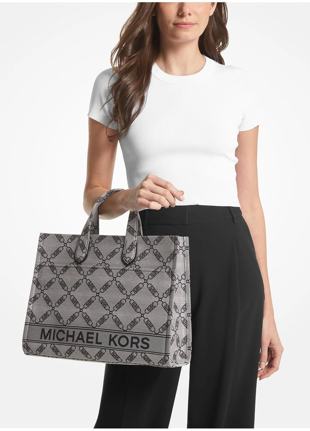 Сумка женская из жакардовая Michael Kors Gigi Large Empire Logo Jacquard Tote Bag (261324597)