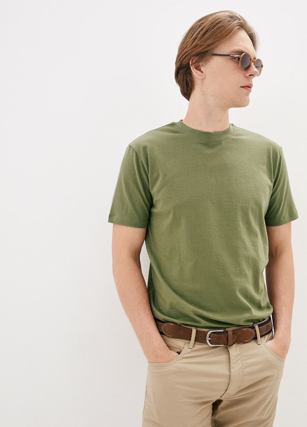 Хакі (оливкова) футболка базова для чоловіків з коротким рукавом Роза