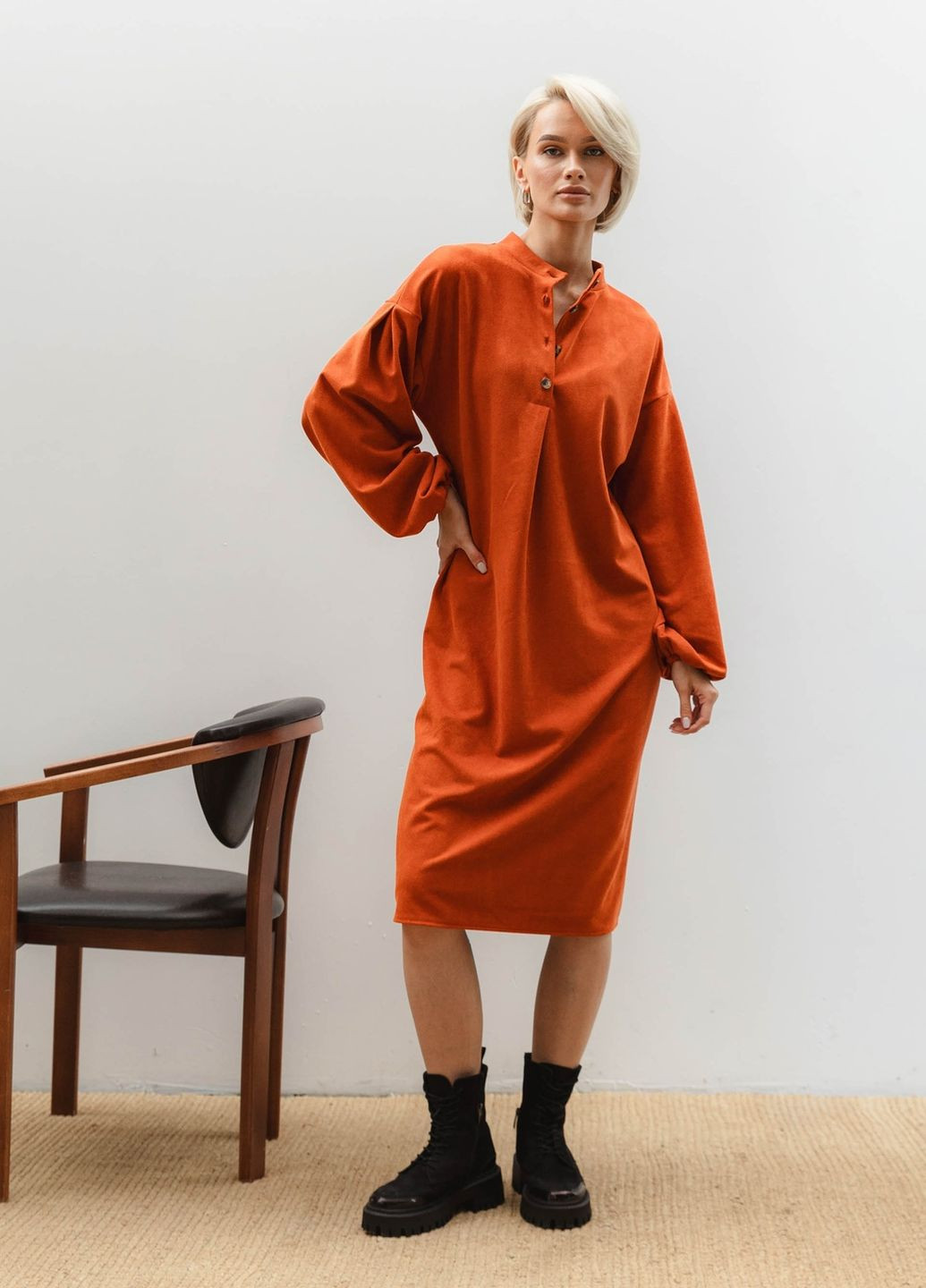 Терракотовое повседневный платье Liton однотонное