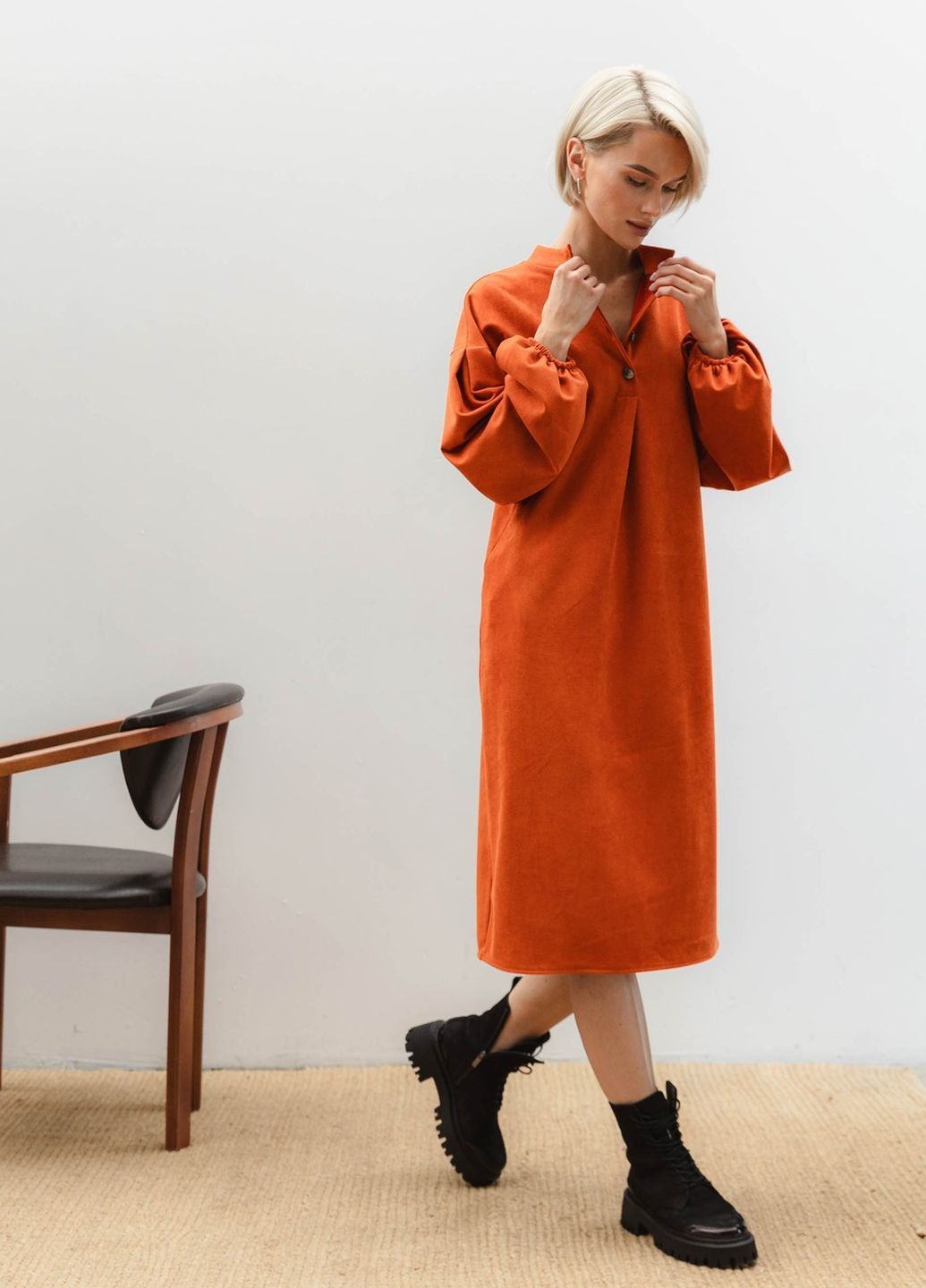 Терракотовое повседневный платье Liton однотонное