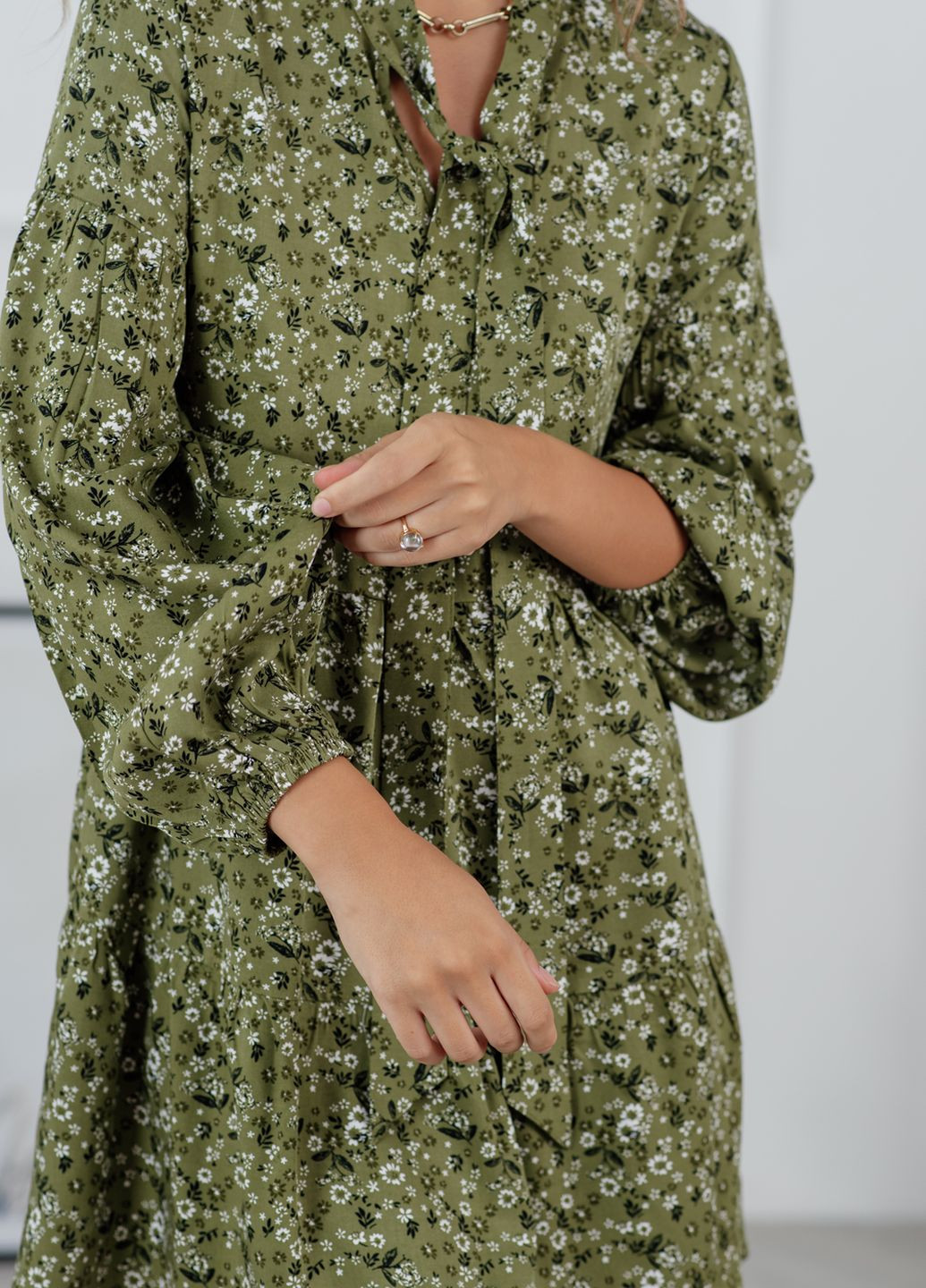 Оливковое кэжуал платье а-силуэт Azuri с цветочным принтом