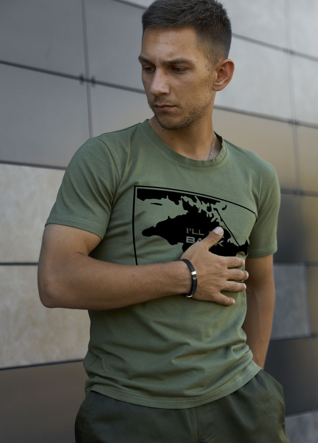 Хаки (оливковая) мужская патриотическая футболка No Brand