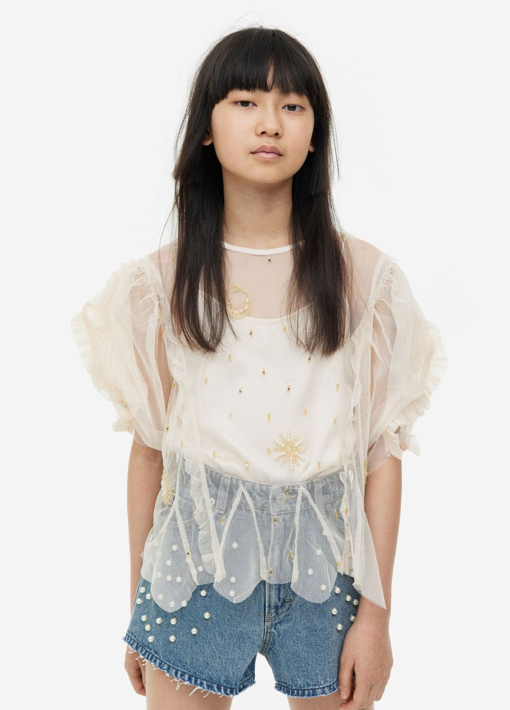 Бежевая однотонная блузка H&M летняя