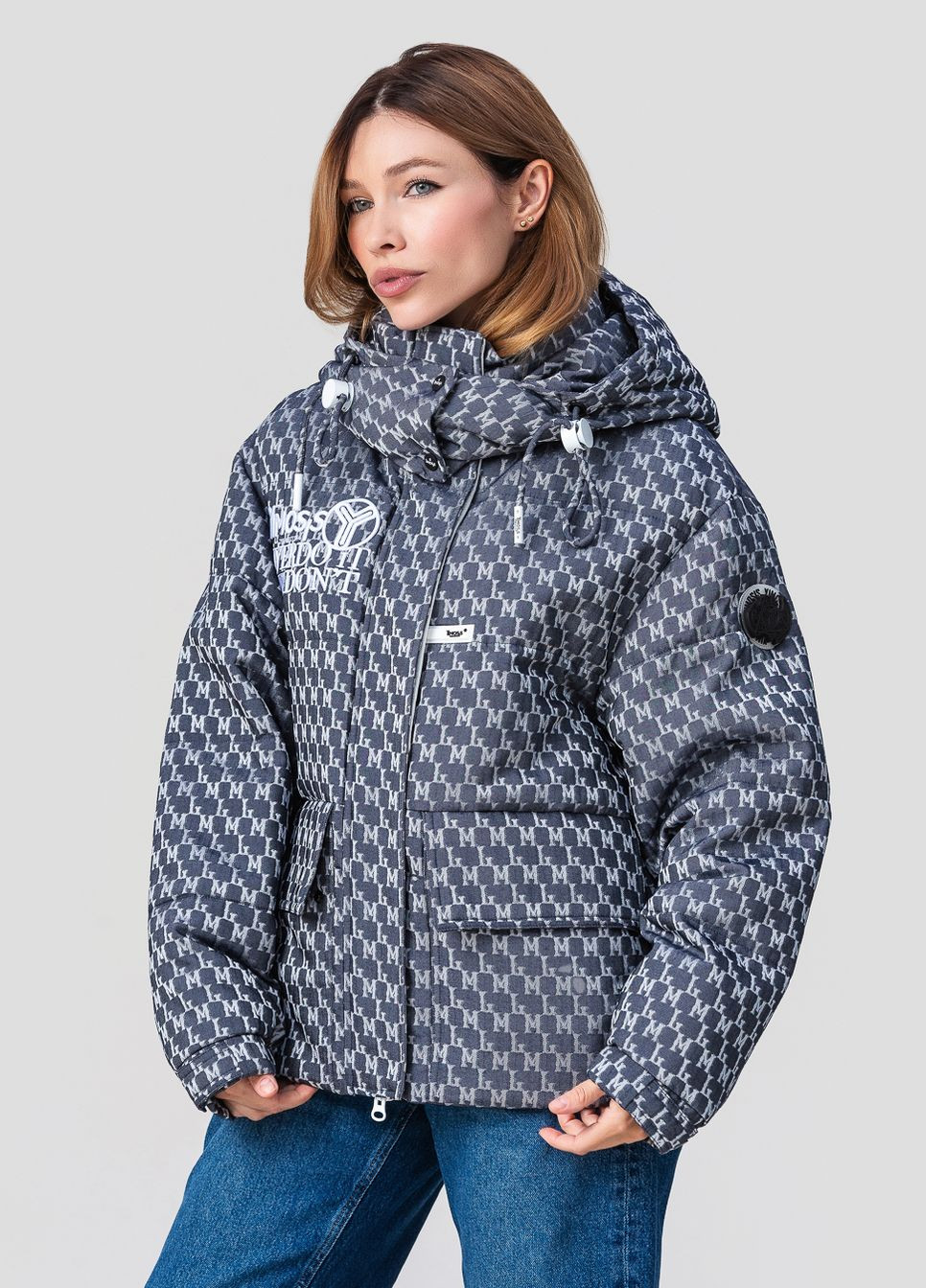 Серая зимняя куртка с капюшоном модель 1339 Yimosis