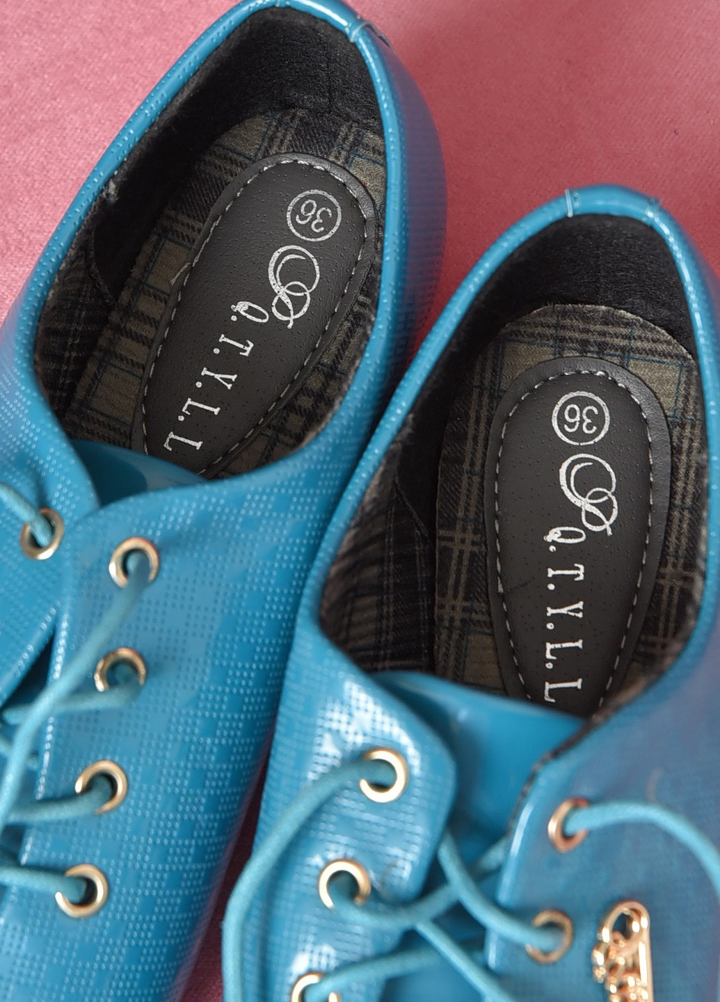 Туфлі жіночі блакитного кольору на шнурівці Let's Shop (259316793)