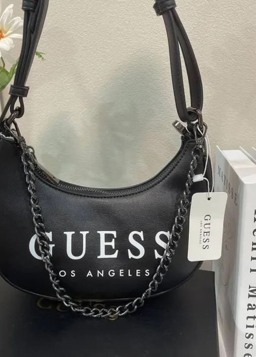 Жіноча сумка GUESS хобо багет через плече чорна No Brand (258573511)