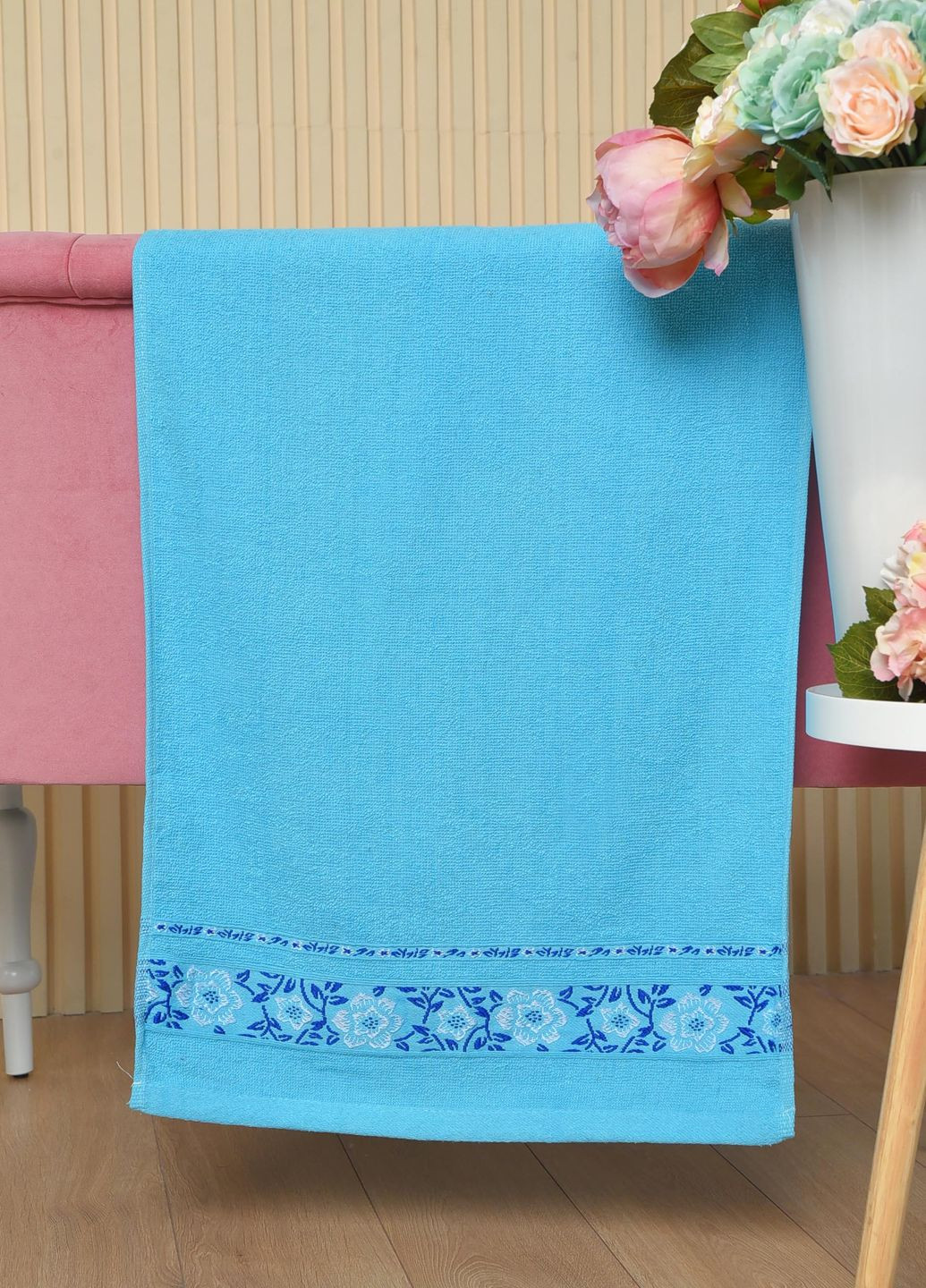 Let's Shop полотенце для лица махровое голубого цвета однотонный голубой производство - Турция