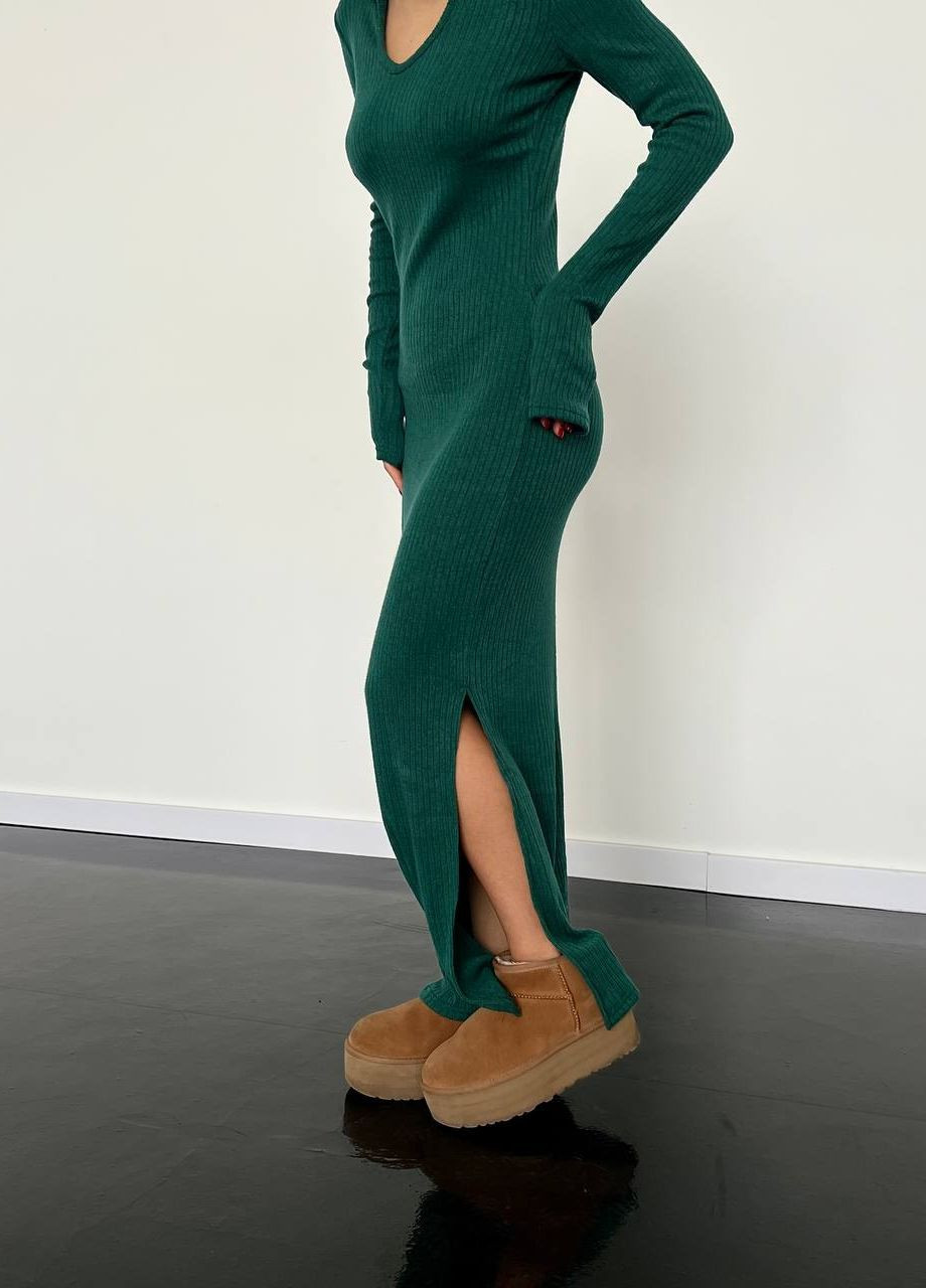 Зеленое кэжуал женское платье рубчик No Brand