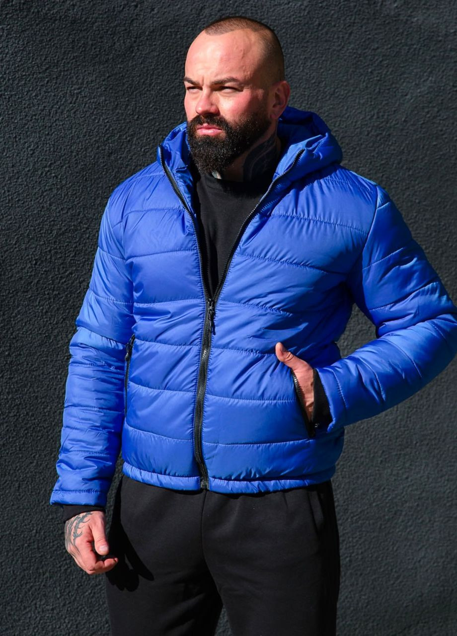 Синя зимня коротка зимова куртка з капюшоном Vakko