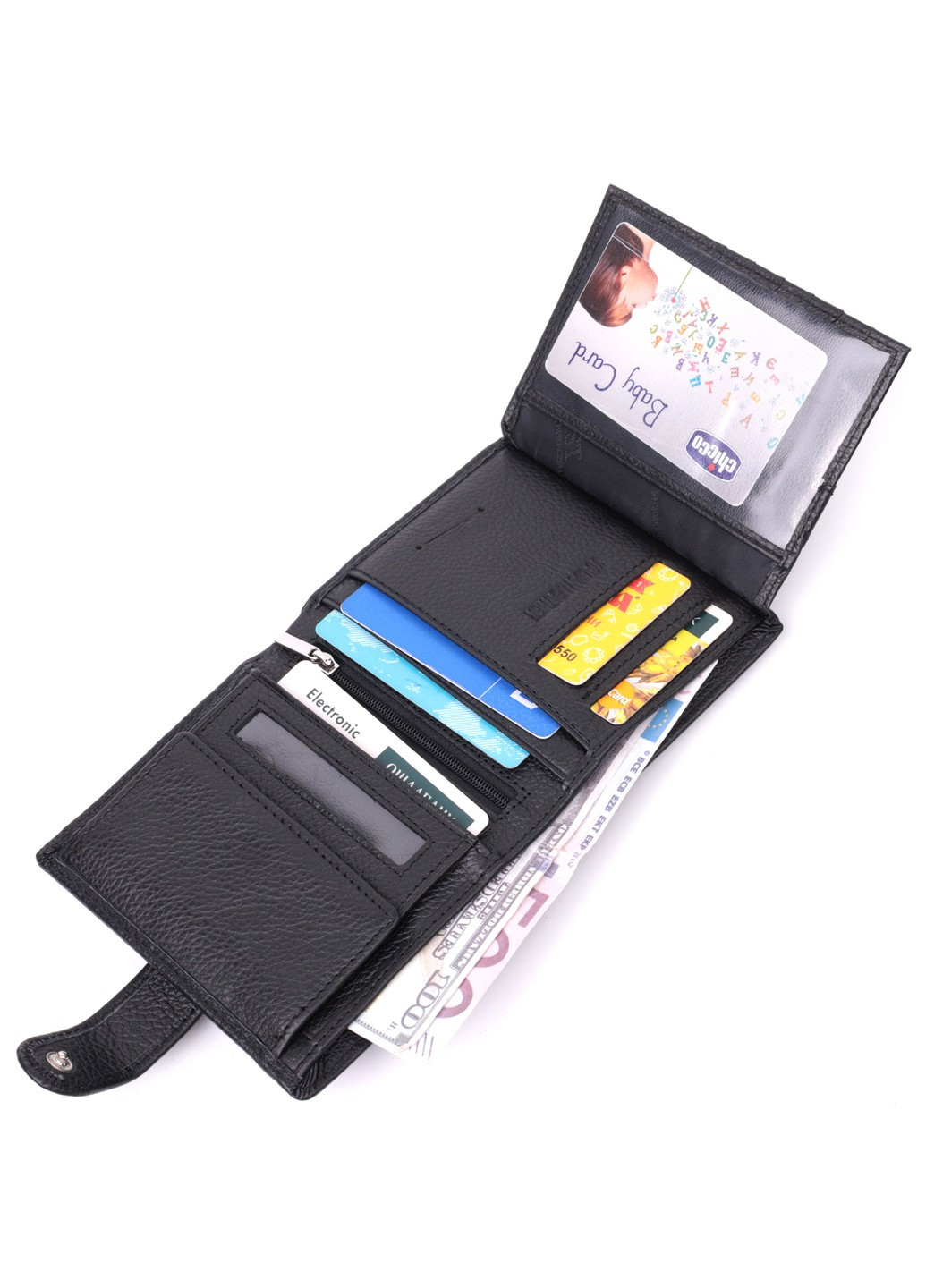 Вертикальний гаманець із блоком під документи з натуральної шкіри 22479 Чорний st leather (277980415)