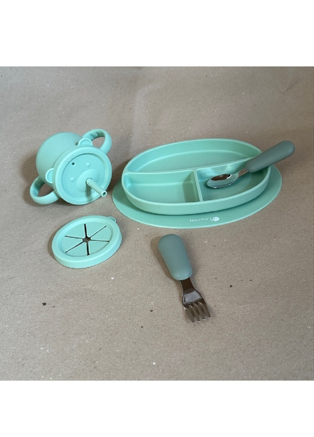 Комплект набор детской посуды чашка секционная тарелочка приборы пищевой силикон для детей малышей (475015-Prob) Зеленый Unbranded (260667791)