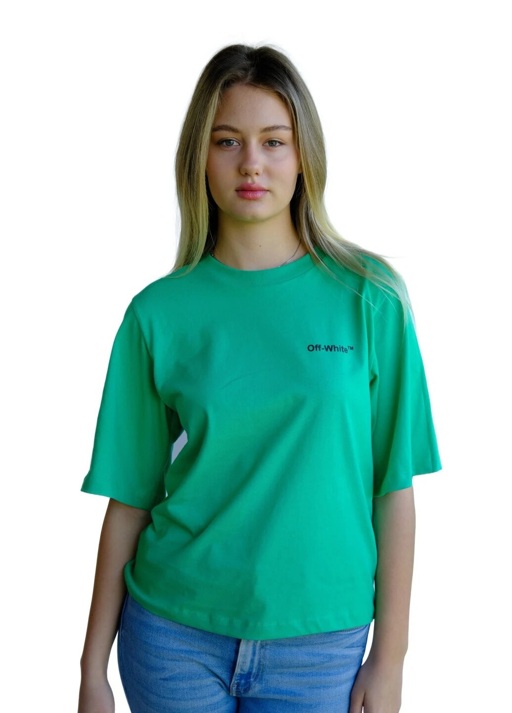Зеленая летняя футболка женская с коротким рукавом Off-White