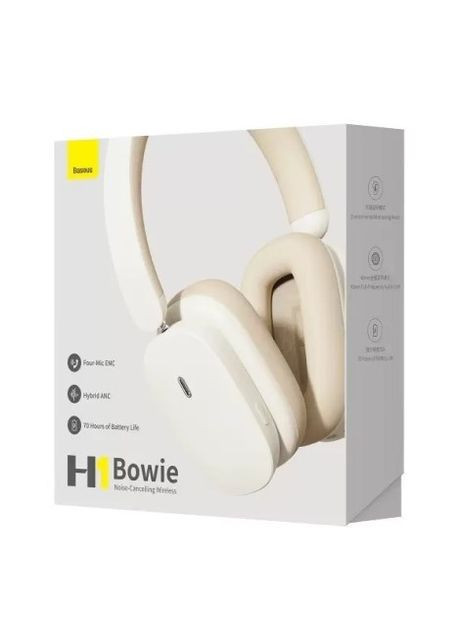 Бездротові навушники Bluetooth Bowie (шумопридушення, BT 5.2, AUX, до 70 годин роботи) - Білий Baseus h1 (260517615)