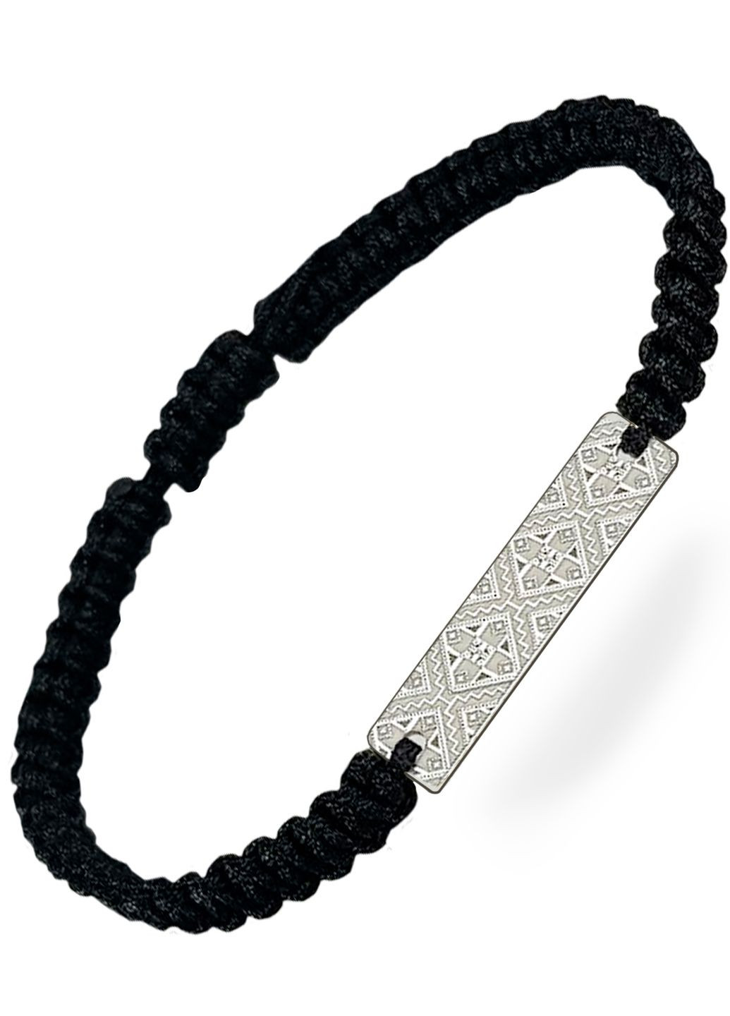 Серебряный браслет шамбала Вышиванка чёрная нить «Ровно» регулируеться родированный Family Tree Jewelry Line (266038555)
