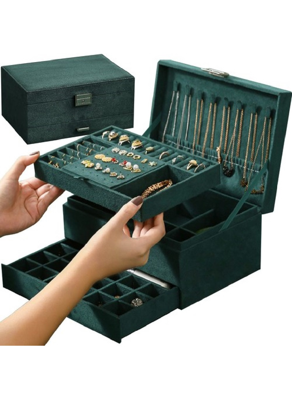 Шкатулка футляр ящик органайзер короб для драгоценностей украшений с ключом 11х24,5х18 см (476130-Prob) Зеленая Unbranded (276773954)
