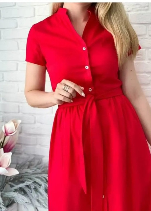 Червона кежуал сукня на гудзиках Fashion Girl однотонна