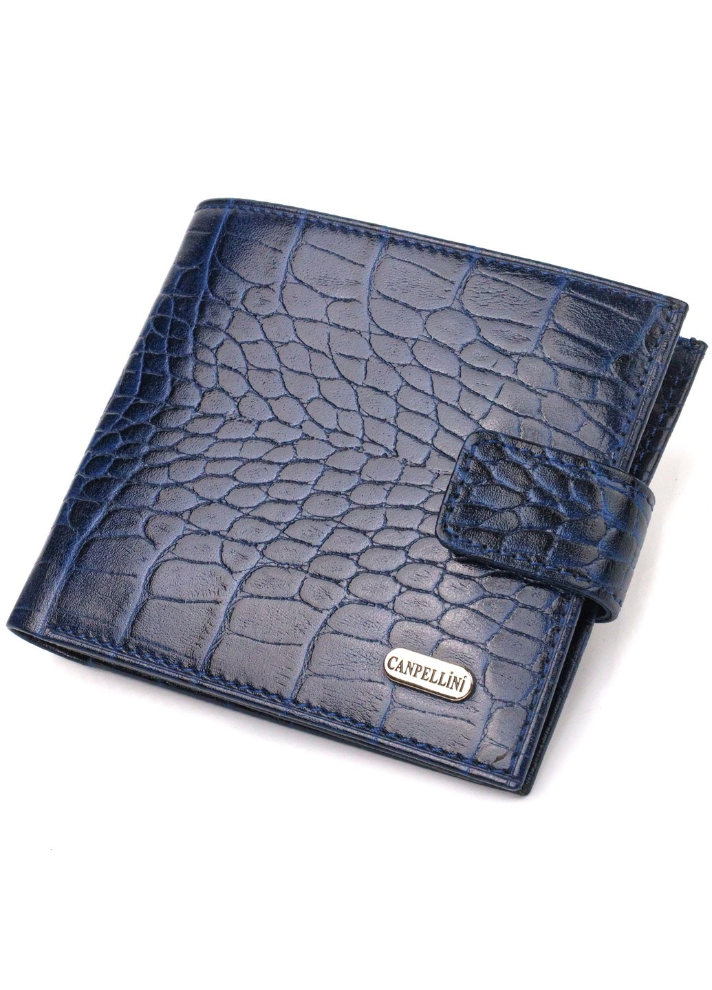 Бумажник для мужчин горизонтального формата из натуральной кожи с тиснением под крокодила 21769 Синий Canpellini (259874110)