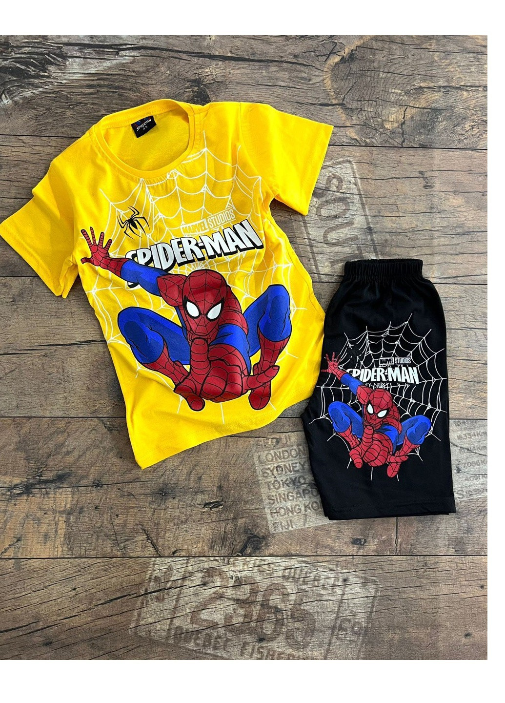 Жовтий літній комплект (футболка, шорти) spider man (людина павук) Disney