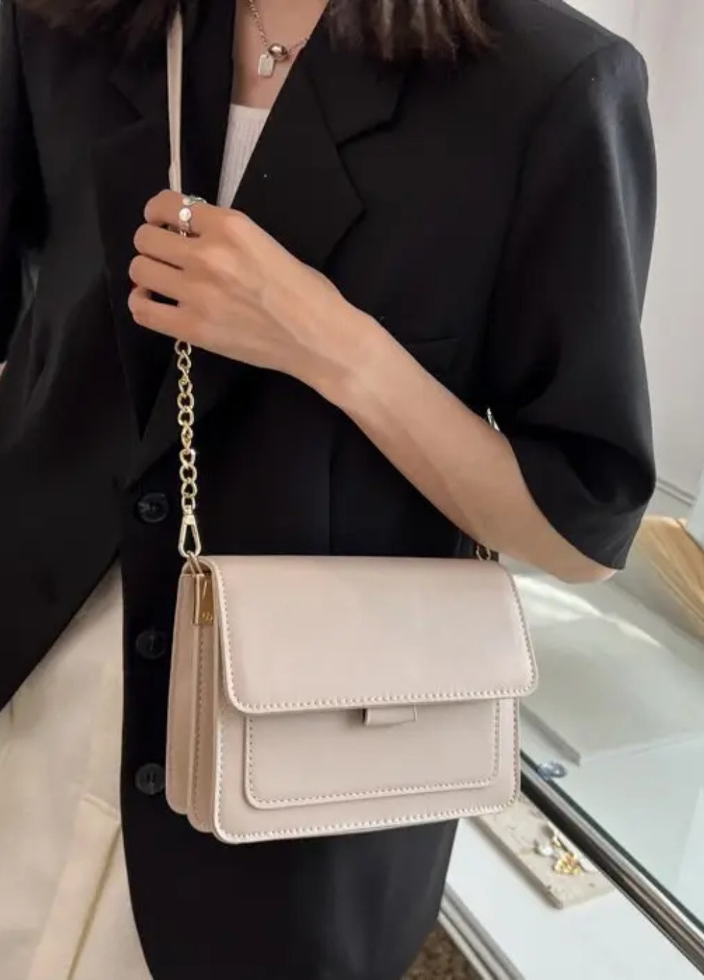 Женская классическая сумочка через плечо кросс-боди бежевая No Brand (257007439)