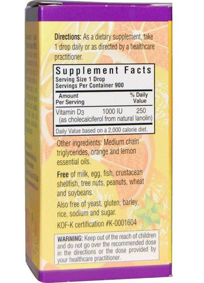 Liquid Vitamin D3 1000IU 30 ml Natural Citrus Flavor Bluebonnet Nutrition (256723236)