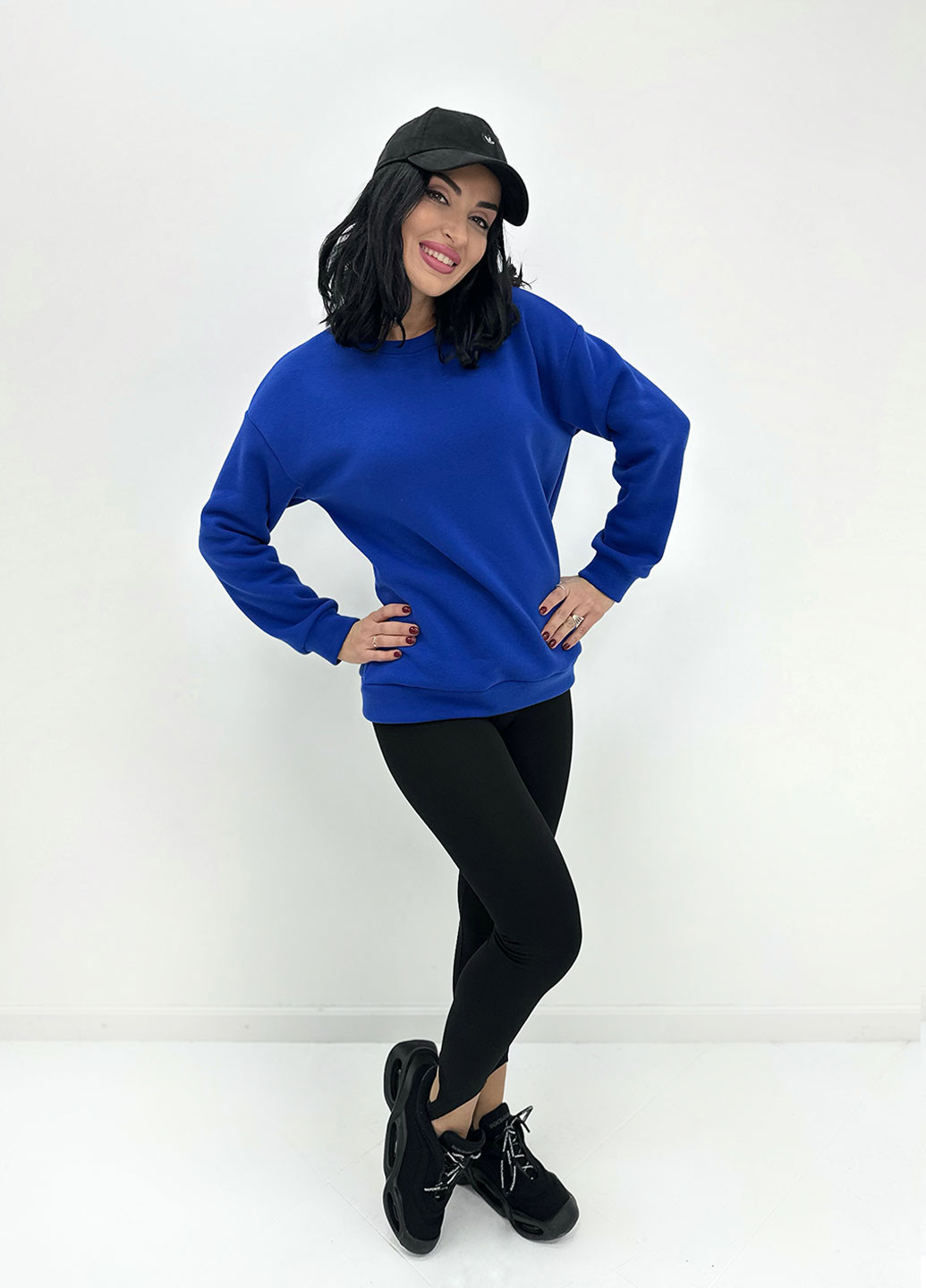 Базовый однотонный свитшот Fashion Girl - Свободный крой синий спортивный, повседневный, кэжуал трехнитка - (274065171)