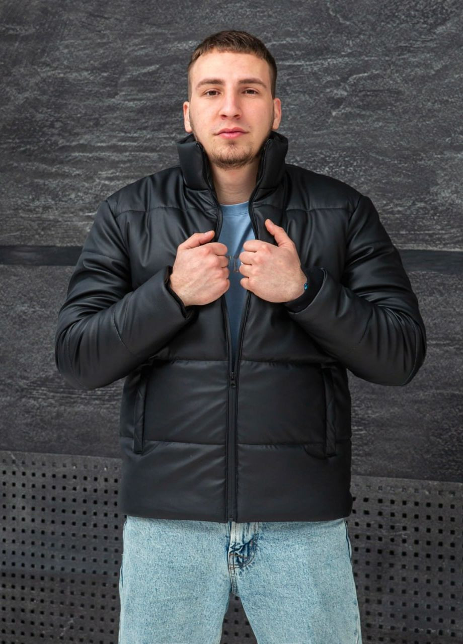 Черная зимняя зимняя короткая куртка под кожу Vakko