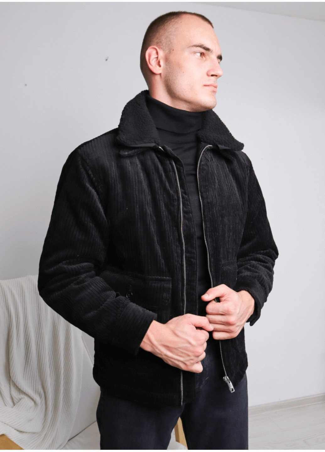 Черная демисезонная мужская вельветовая куртка н&м (10266) s черная H&M
