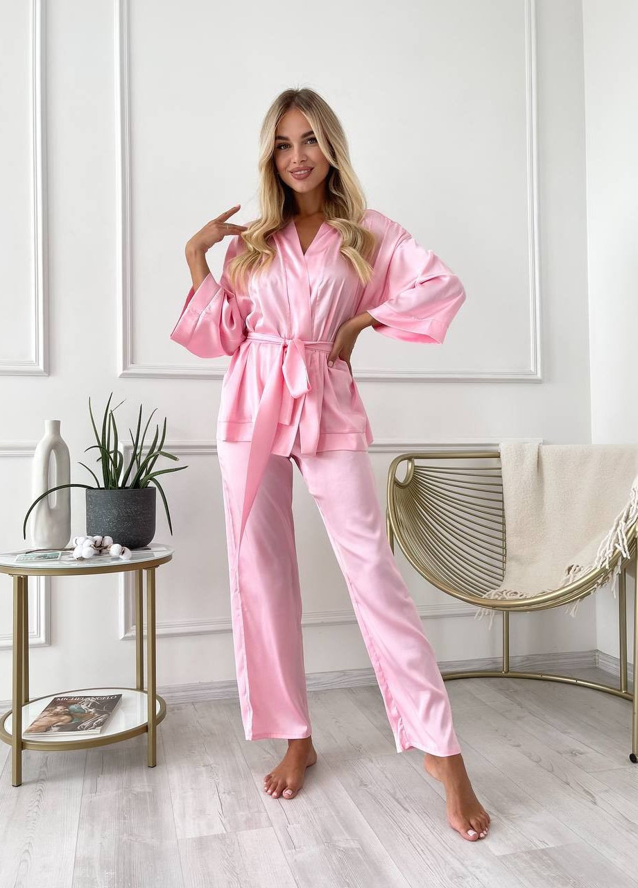 Розовая всесезон пижама кофта + брюки Garna