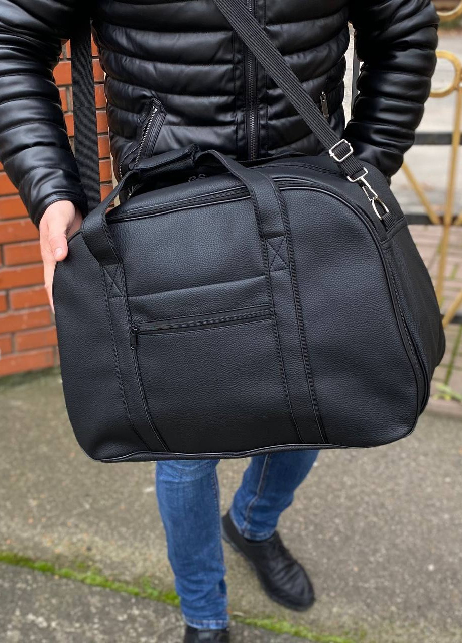 Дорожная вместительная спортивная сумка черная экокожа Wagon No Brand (258260653)