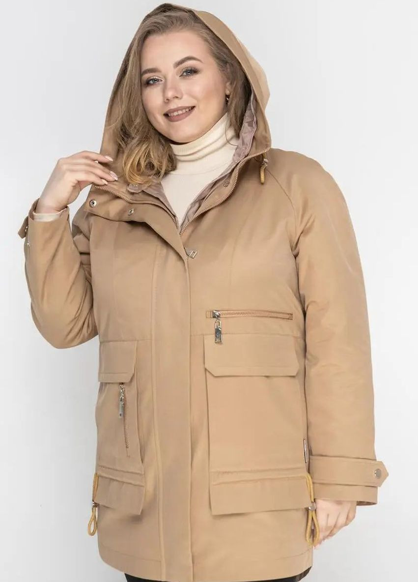 Бежевая демисезонная осенняя женская куртка большого размера SK
