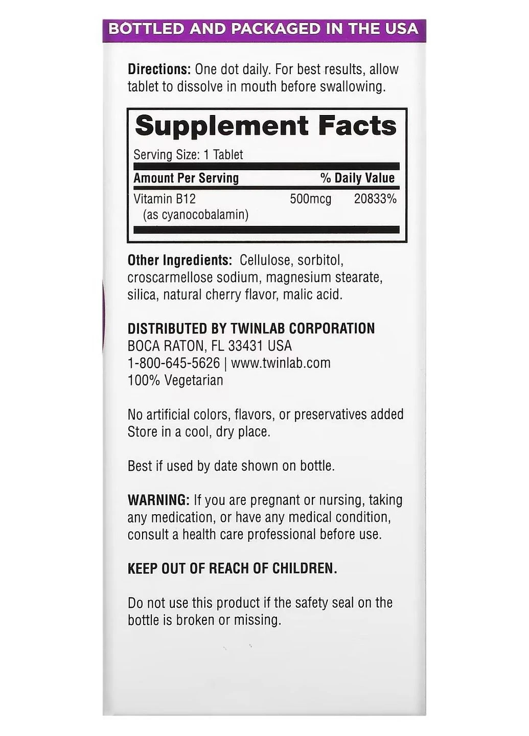 Вітамін В12 12 Dots 500 mcg 100 Tablets (Cherry) Twinlab (260661626)