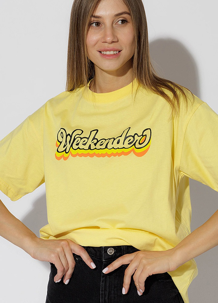 Желтая летняя женская футболка регуляр цвет желтый цб-00218983 Madmext