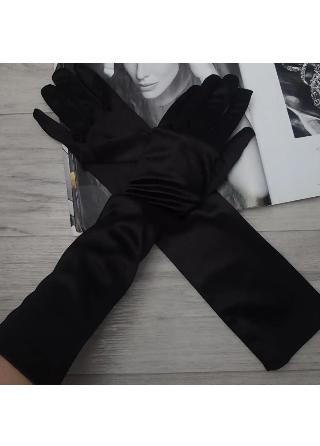 Длинные перчатки атласные Черный (0048) No Brand (259771389)