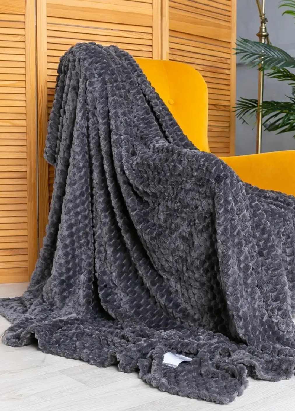 Плед покрывало одеяло микрофибра 3D узор двуспальный евро 200х230 см (473930-Prob) Темно-серый Unbranded (256896051)