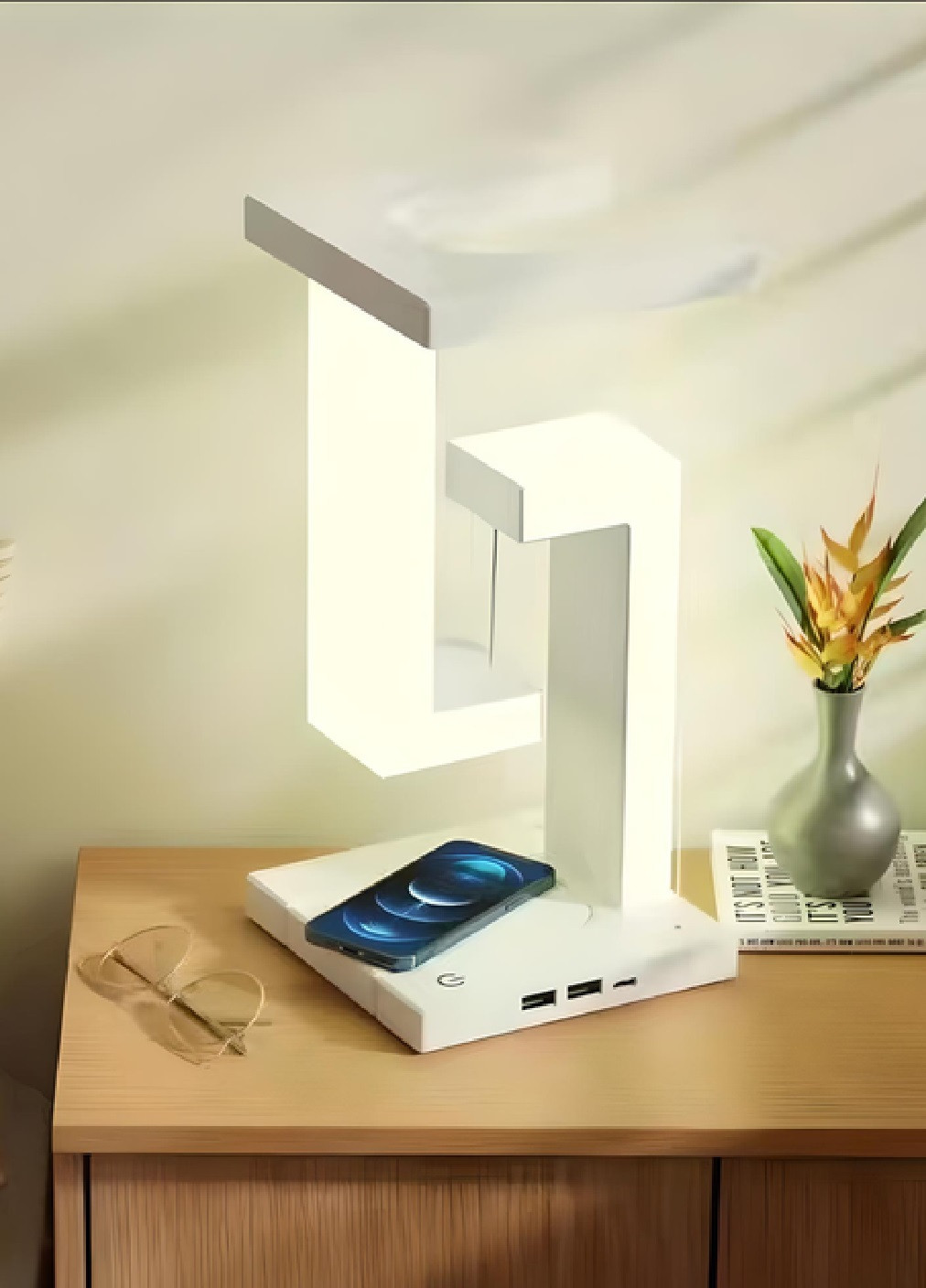 Настольная лампа светильник ночник светодиодная с 2 USB беспроводной зарядкой 24.8х12 см (476009-Prob) Белая Unbranded (275456646)