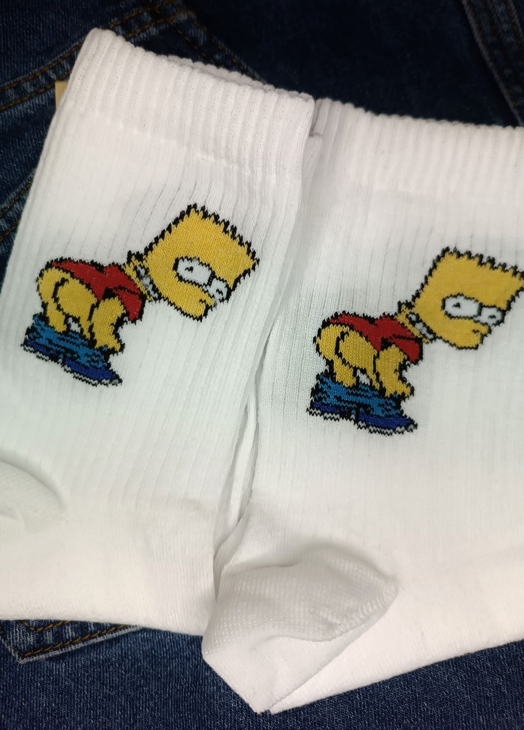 Модні білі високі шкарпетки прикол з принтом Барт No Brand (266624442)