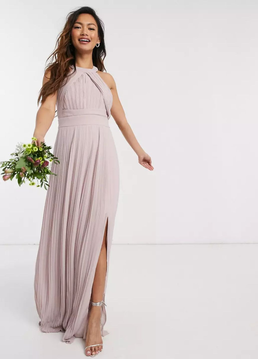 Розовое праздничный платье вечернее макси плисе пыльная роза плиссированное Tfnc однотонное