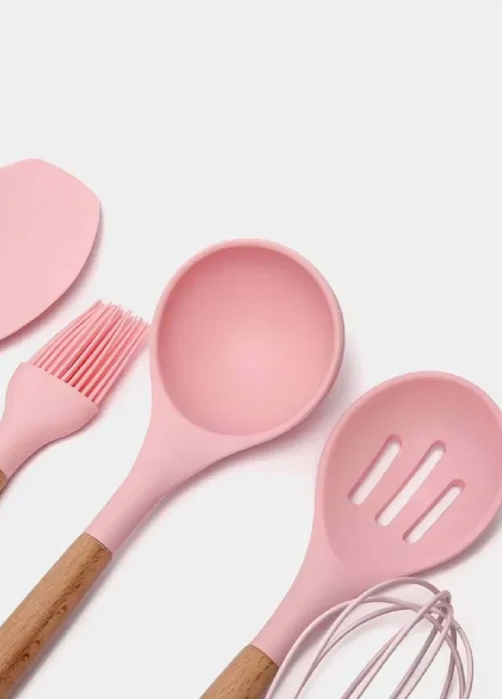 Набір комплект кухонного приладдя ножів на 19 предметів силікон бамбук пластик нержавіюча сталь (476208-Prob) Рожевий Unbranded (277694144)