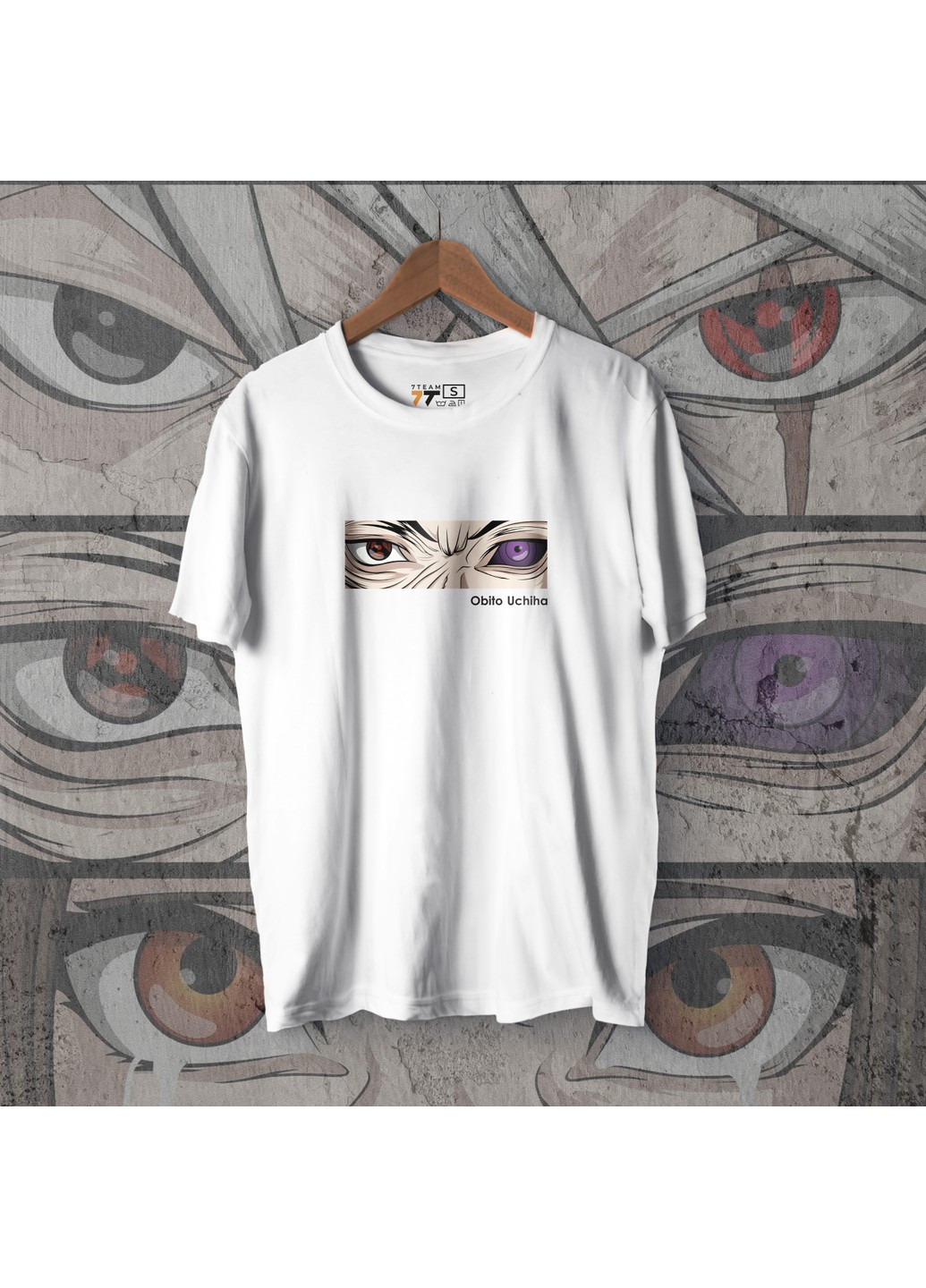Белая футболка с принтом наруто - глаза обито white No Brand