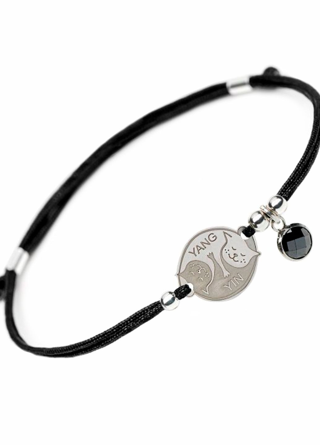 Срібний браслет на чорній шовковій нитці Інь та Ян у вигляді кішок Yin Yang Family Tree Jewelry Line (266038550)