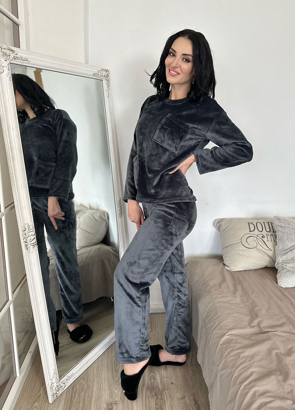 Графитовая всесезон махровый костюм свитшот + брюки Fashion Girl Luci