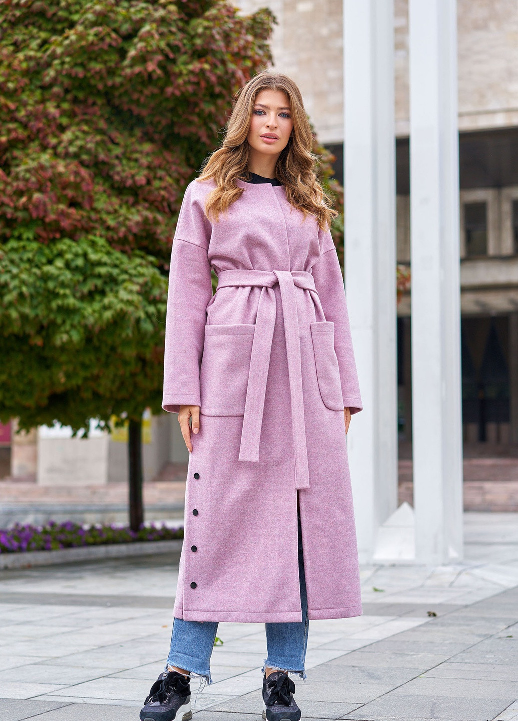 Лиловое демисезонное Модное пальто без подкладки лилового цвета Jadone Fashion