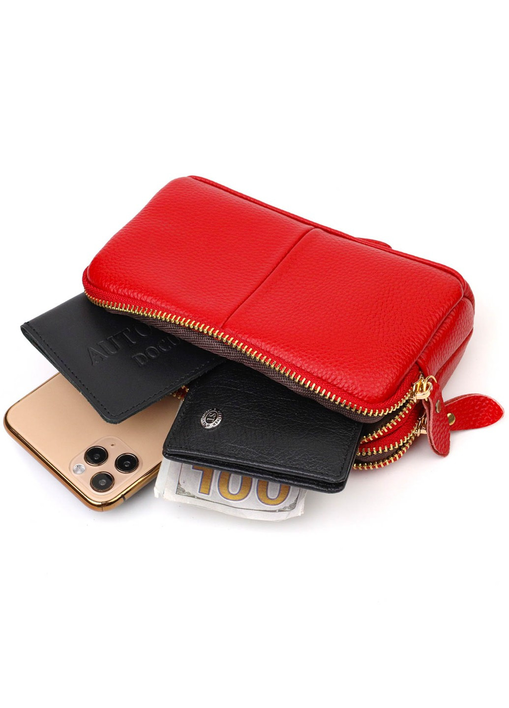 Стильний жіночий клатч на два відділення з натуральної шкіри 22090 Червоний Vintage (260359796)