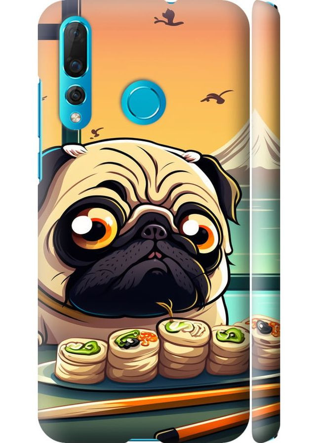 3D пластиковий матовий чохол 'Мопс і суші' для Endorphone Huawei Nova 4 (276395677)