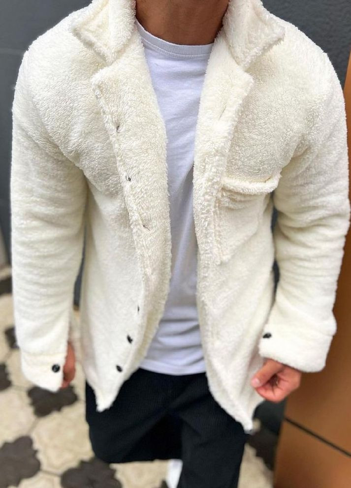 Тепла світла куртка-сорочка білого кольору No Brand (262089283)