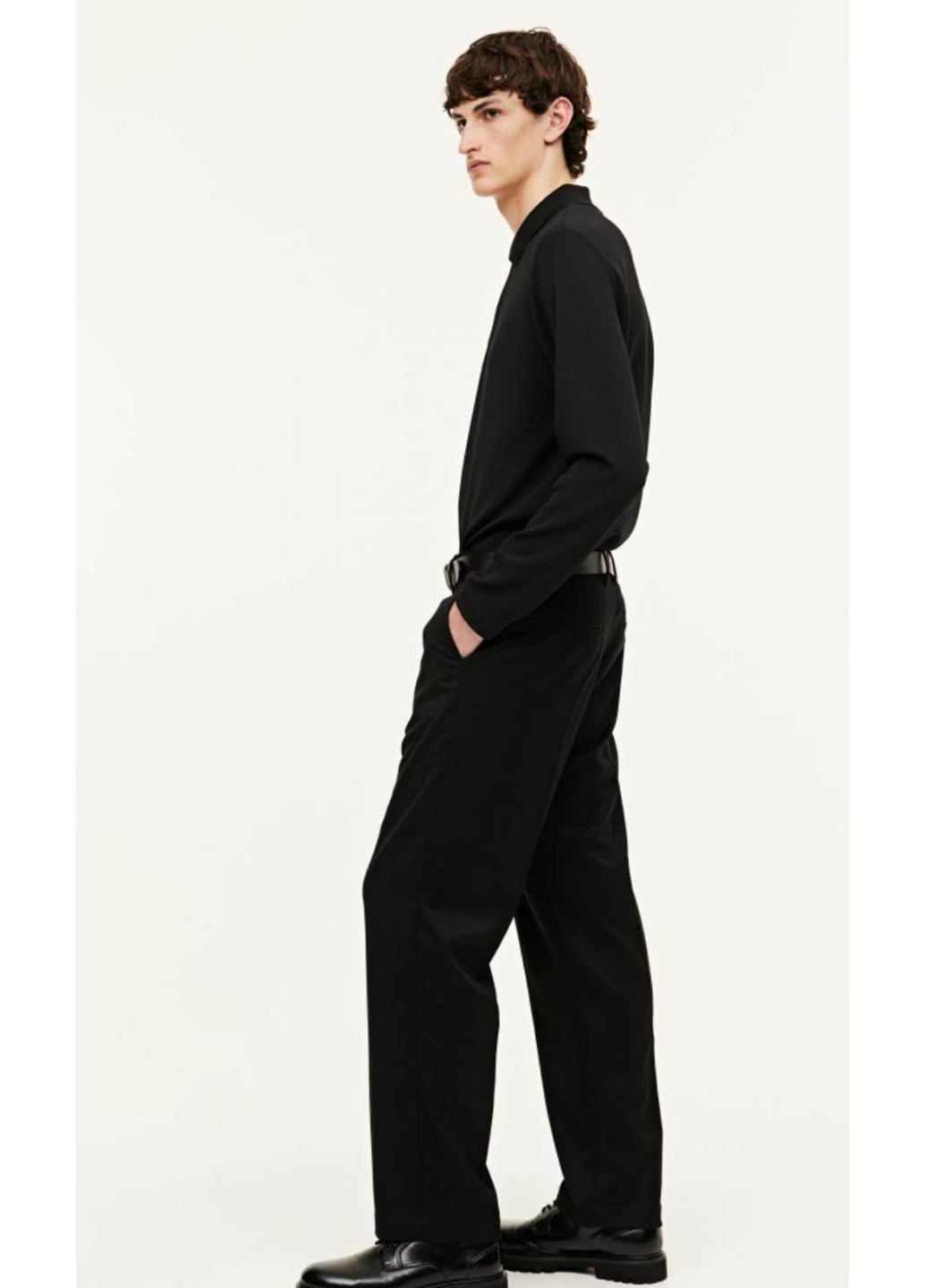Чоловіча сорочка поло з довгими рукавами Slim Fit (56550) XL Чорна H&M (272842187)