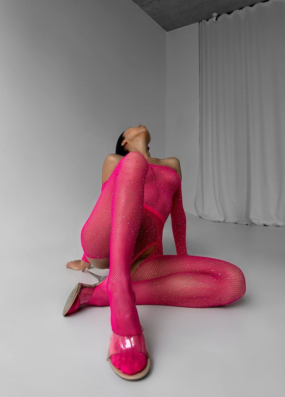 Розовый комбинезон бодистокинг, женское боди в сетку Simply sexy