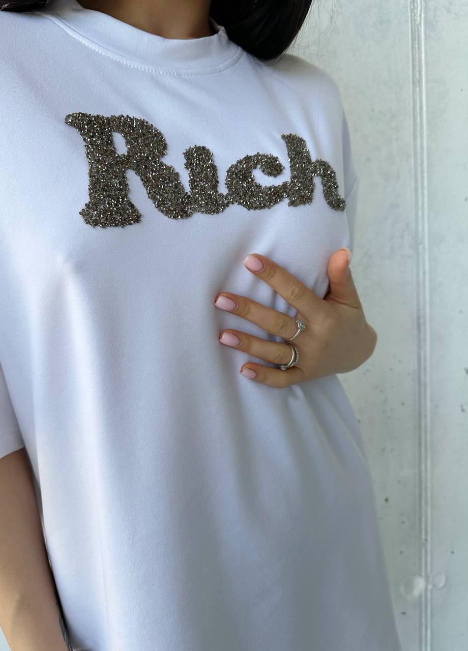 Белоснежная летняя футболка подовжена оверсайз “rich” Vakko